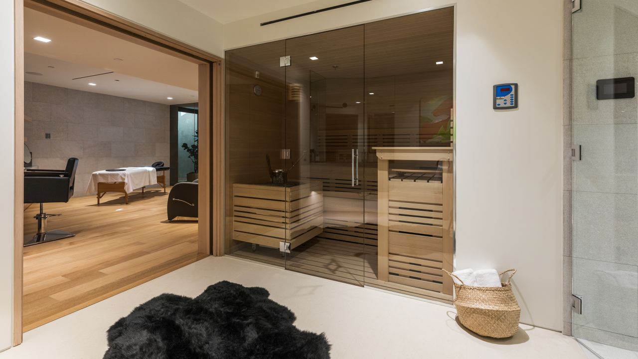 The home has a yoga space and a Himalayan salt room as part of its focus on wellness.