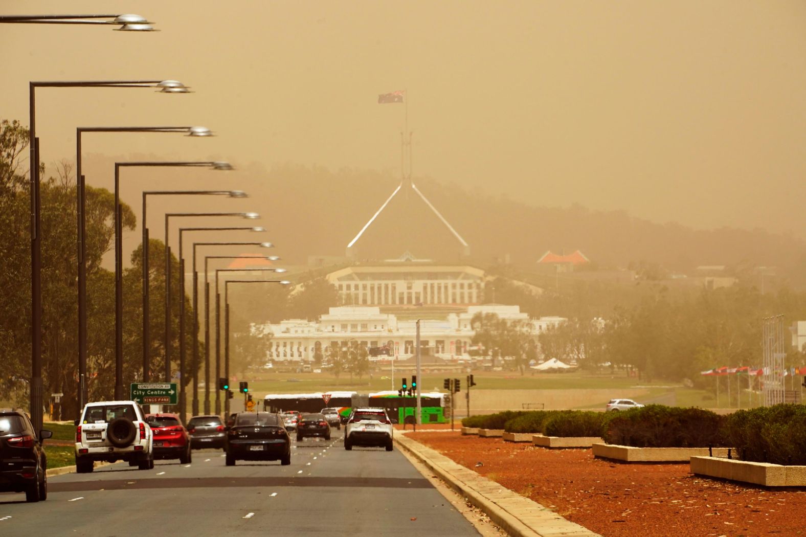 The Parliament House in Canberra is blanketed by bushfire smoke on January 23.