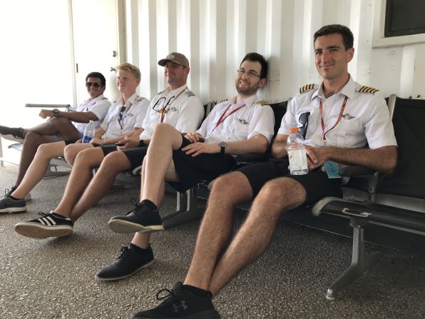 <strong>On duty: </strong>Star Marianas Air pilots wait for their next flights at the commuter terminal at Saipan International Airport. 