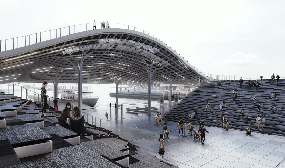 Design for the Yeoui-Naru Ferry Terminal in Seoul, South Korea, featuring a solar roof. 
