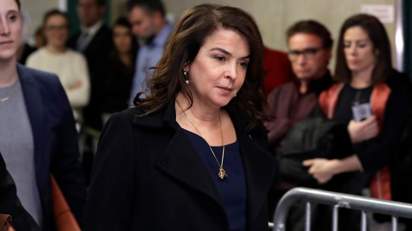 Actress Annabella Sciorra returns after a lunch break in Harvey Weinstein's rape trial, Thursday, Jan. 23, 2020, in New York. 