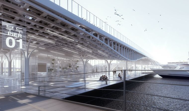 Proposal for the Yeoui-Naru Ferry Terminal in Seoul, South Korea, featuring a solar  roof. 