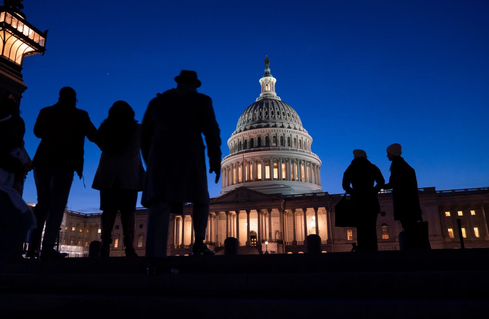 Night falls on the US Capitol on January 22.