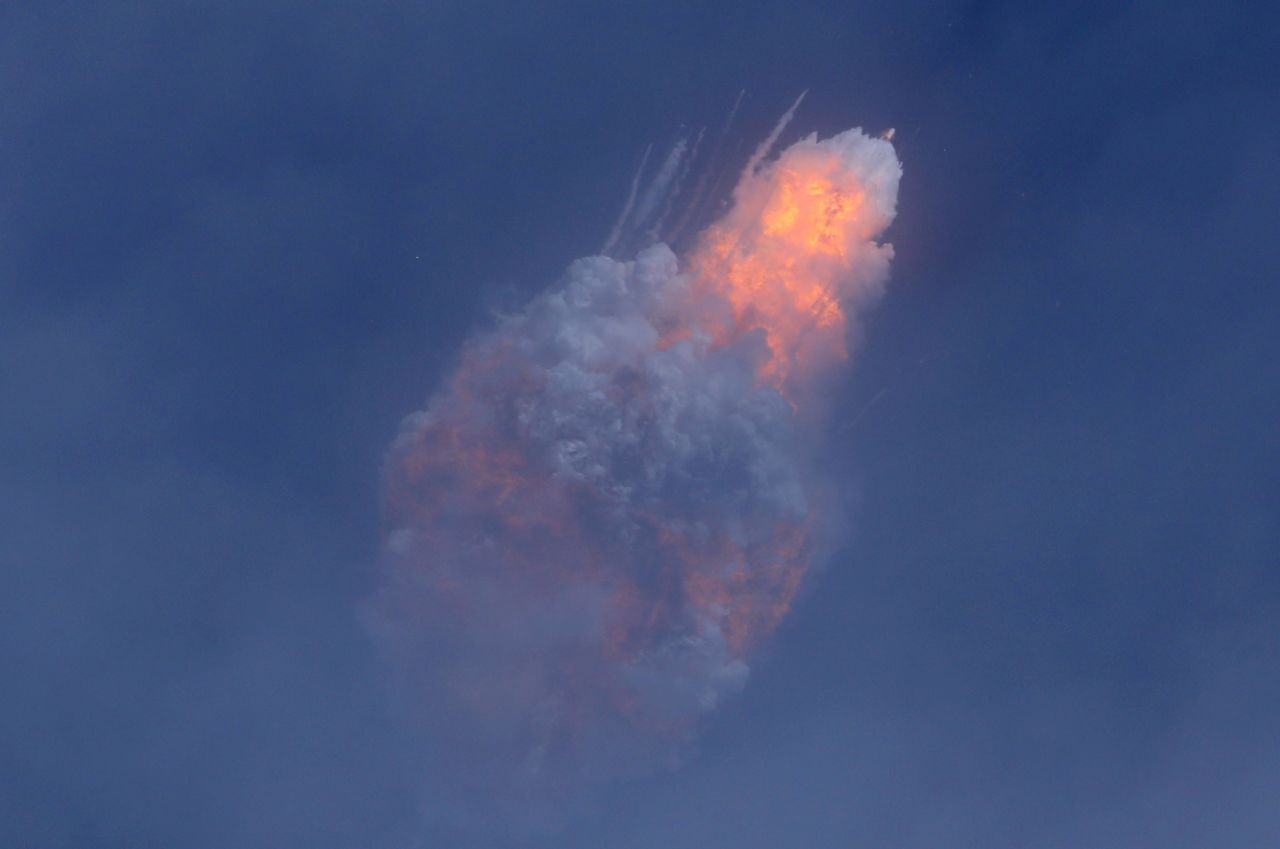 A SpaceX Falcon 9 rocket engine self-destructs after jettisoning the Crew Dragon astronaut capsule during an in-flight abort test, a key milestone before flying humans in 2020 under NASA's commercial crew program, after liftoff from the Kennedy Space Center in Cape Canaveral, Florida, on Sunday, January 19.