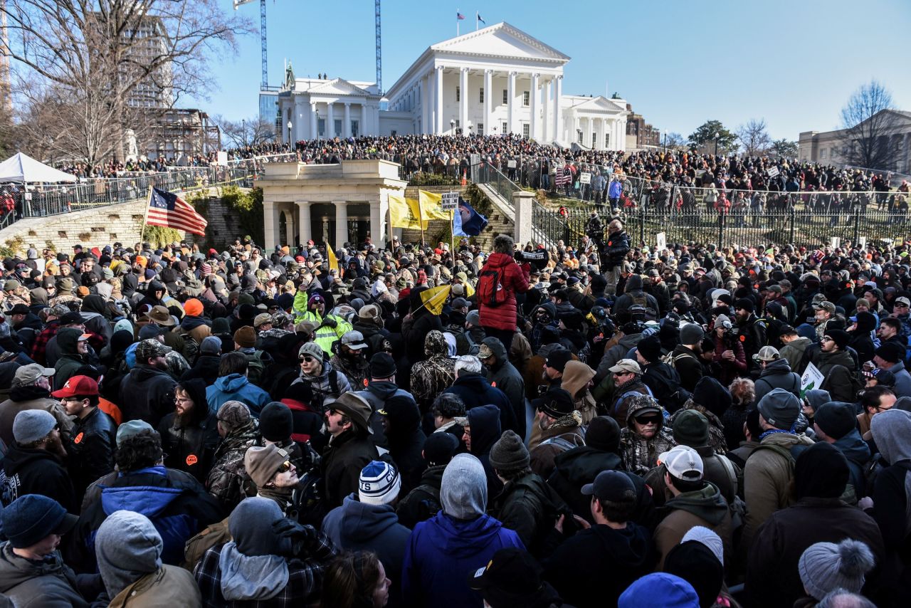 A large crowd gathers on Gun Lobby Day in front of the Virginia State Capitol in Richmond on Monday, January 20.