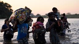 Central American migrants -mostly Hondurans heading in a caravan to the US- cross the Suchiate River from Tecun Uman, Guatemala, to Ciudad Hidalgo, Chiapas State, Mexico, on January 23, 2020. - Mexican migration authorities released Wednesday an official count of the number of people detained along the country's southern border two days before, estimating that more than 2,000 people were "rescued" after they crossed the border with Guatemala. (Photo by Alfredo ESTRELLA / AFP) (Photo by ALFREDO ESTRELLA/AFP via Getty Images)