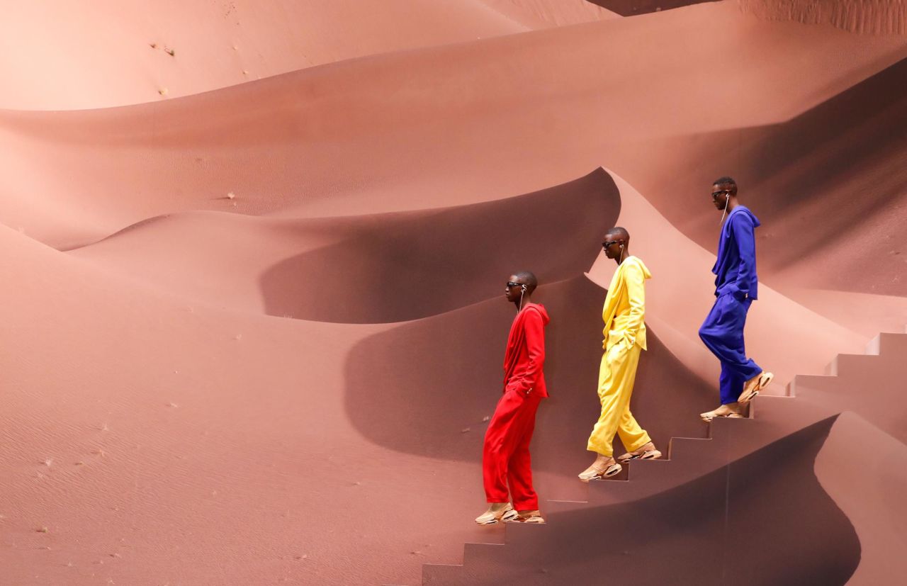 Models present creations by Balmain during a fashion show in Paris on Friday, January 17.