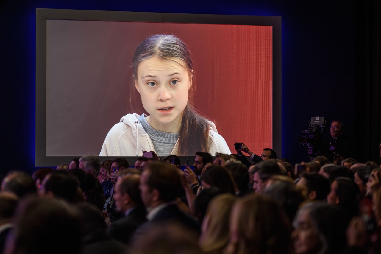 Swedish climate activist Greta Thunberg attends a session during the World Economic Forum annual meeting in Davos, Switzerland, on Tuesday, January 21.