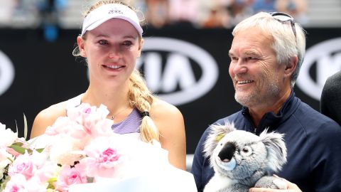 Wozniacki's family, including her father Piotr, came onto the court following the final match of her career at the Australian Open.