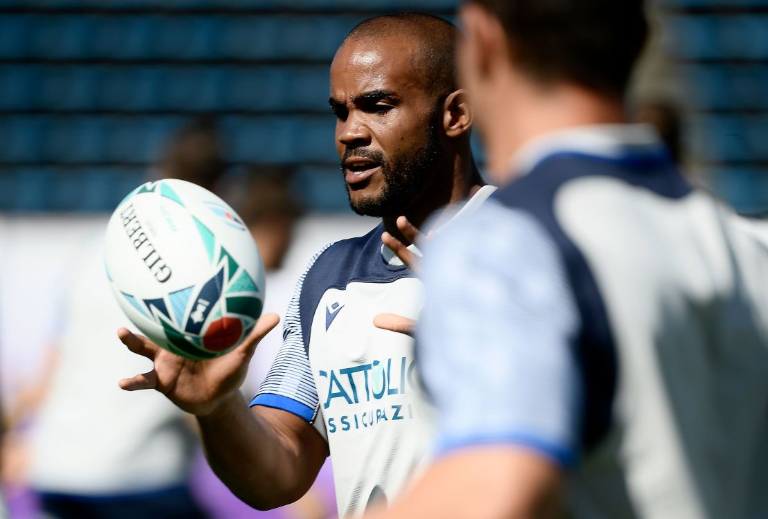 Mbanda trains with Italy during last year's Rugby World Cup. 