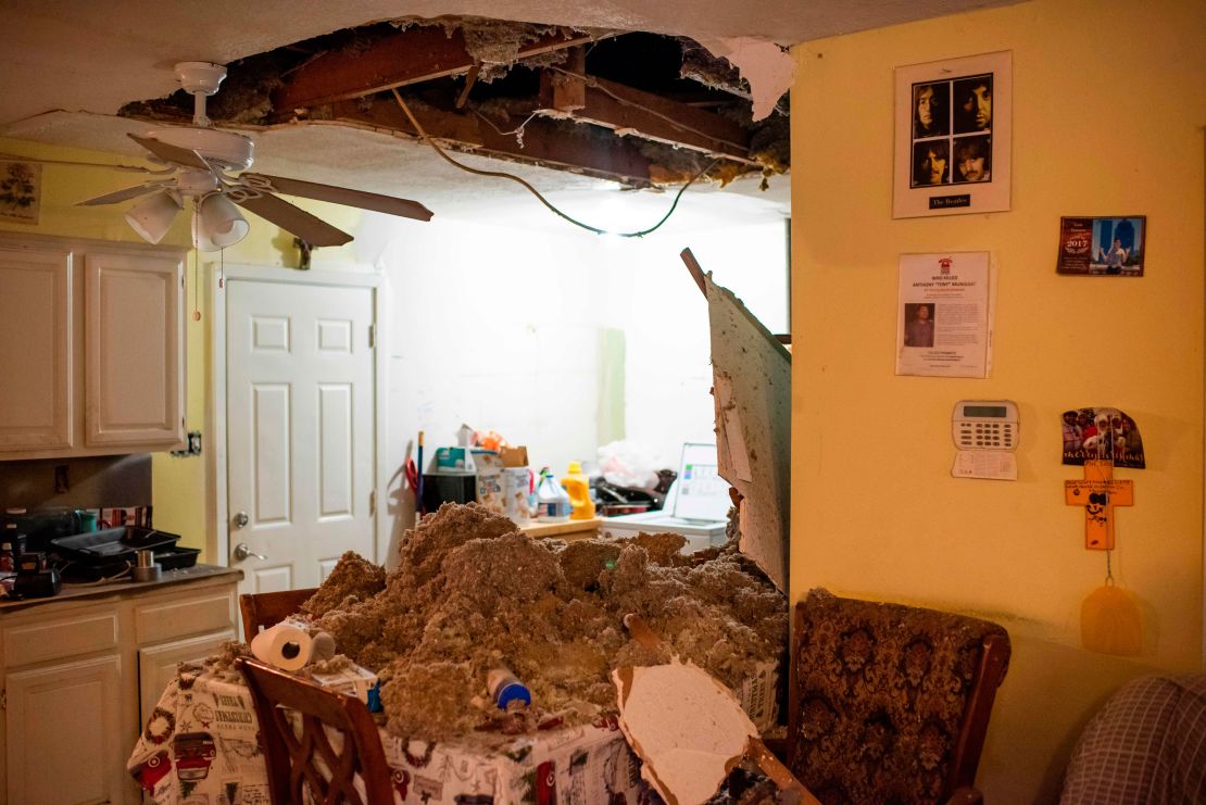 Part of the ceiling of this Houston home collapsed after the explosion.