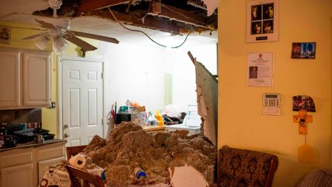Part of the ceiling of this Houston home collapsed after the explosion.