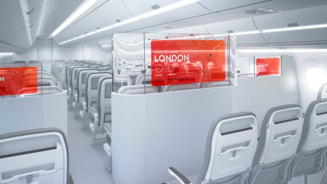 <strong>Information screen</strong>: German company AERQ suggests an OLED information screen in the cabin could double up as a cabin-class divider.