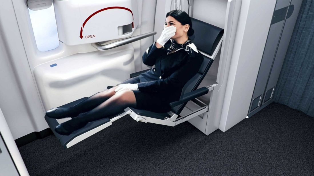 <strong>Flight crew travel:</strong> Collins Aerospace proposed the Zero G Attendant Seat -- designed to make air travel more comfortable for air crew.