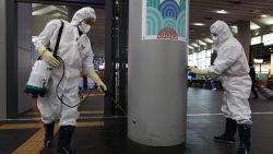 SEOUL, SOUTH KOREA - JANUARY 24: Disinfection workers wearing protective gears spray anti-septic solution in an train terminal amid rising public concerns over the spread of China's Wuhan Coronavirus at SRT train station on January 24, 2020 in Seoul, South Korea. The number of cases of a deadly new coronavirus rose to over 800 in mainland China as health officials stepped up efforts to contain the spread of the pneumonia-like disease which medicals experts confirmed can be passed from human to human. The number of those who have died from the virus in China climbed to twentyfive on Wednesday and cases have been reported in other countries including the United States,Thailand, Japan, Taiwan and South Korea. (Photo by Chung Sung-Jun/Getty Images)