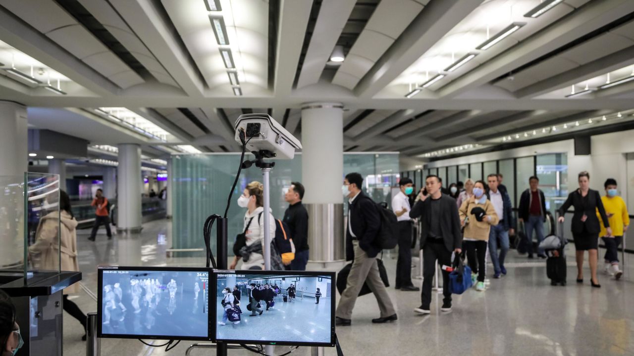 Screening measures for the new coronavirus at Hong Kong International Airport on January 23, 2020.