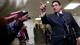 President Donald Trump's personal attorney Jay Sekulow gestures while speaking to the media during a break in the impeachment trial of President Donald Trump on charges of abuse of power and obstruction of Congress, Friday, Jan. 24, 2020, on Capitol Hill in Washington. (AP Photo/Jacquelyn Martin)