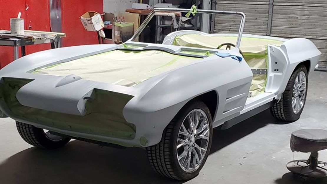 One of the corvette's that was undergoing restoration inside Houston Corvette Service