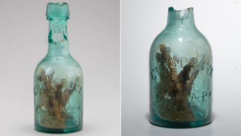 This glass bottle filled with nails was discovered near Williamsburg, Virginia, in 2016.
