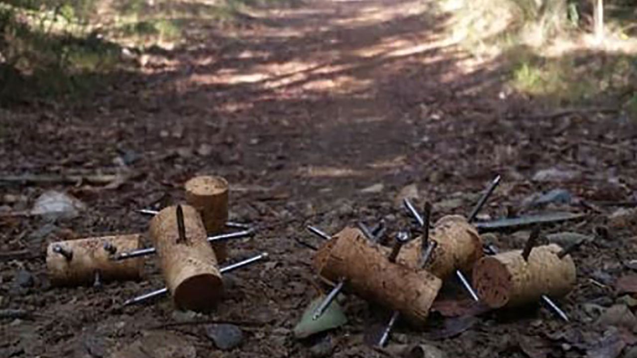 The homemade weapons are made of wine corks and nails.