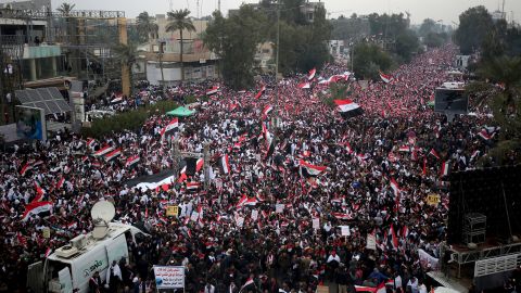 Followers of Shiite cleric Muqtada al-Sadr gather in Baghdad on Friday. 