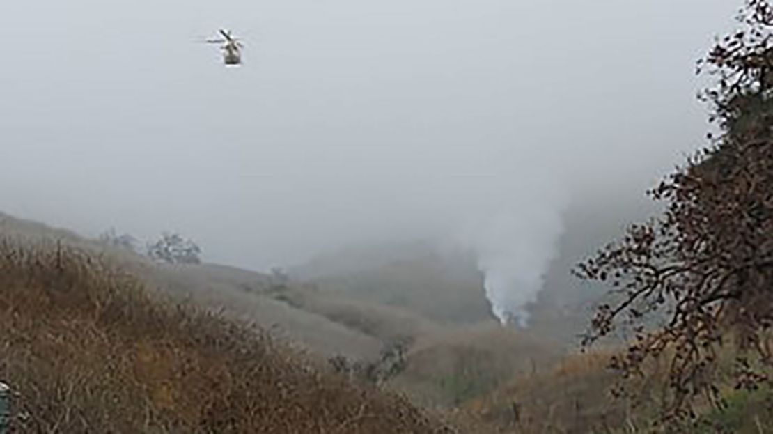 A photo from the Los Angeles County Sheriff's Department shows foggy conditions at the site of the crash Sunday.