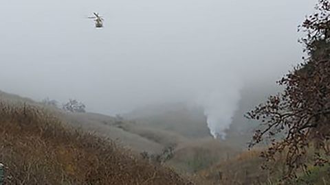 A photo from the Los Angeles County Sheriff's Department shows foggy conditions at the site of the crash Sunday.