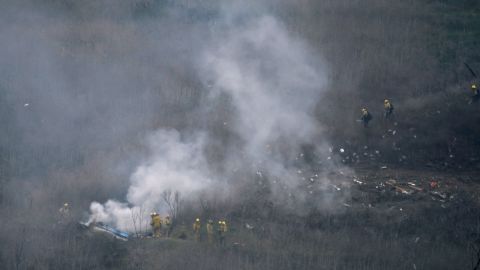 The helicopter crash sparked a fire in Calabasas.