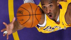 FILE PHOTO: Los Angeles Lakers Kobe Bryant jumps for a rebound against the Denver Nuggets during Game 2 of their NBA Western Conference final basketball playoff game in Los Angeles, May 21, 2009.  REUTERS/Lucy Nicholson/File Photo