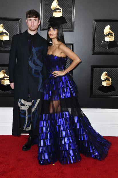 James Blake and Jameela Jamil, who wore an elaborately layered blue gown by Georges Chakra.