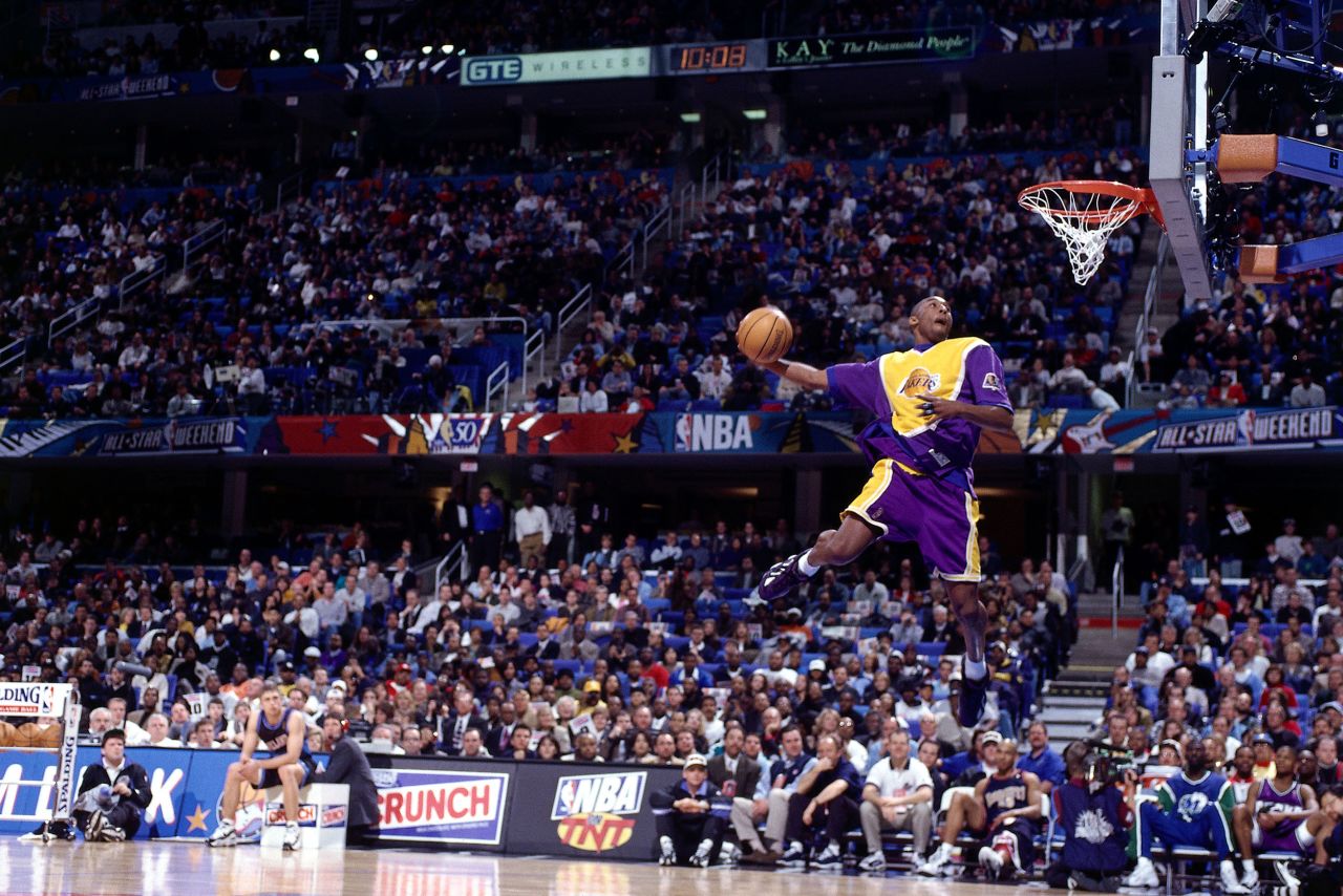 Bryant eyes the basket during the 1997 NBA Slam Dunk contest in Cleveland. Bryant was the youngest player to win the contest.