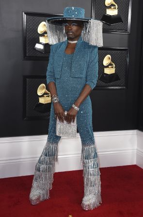 Billy Porter embraced the cowboy trend, wearing a sparkly blue and silver ensemble with plenty of fringe.