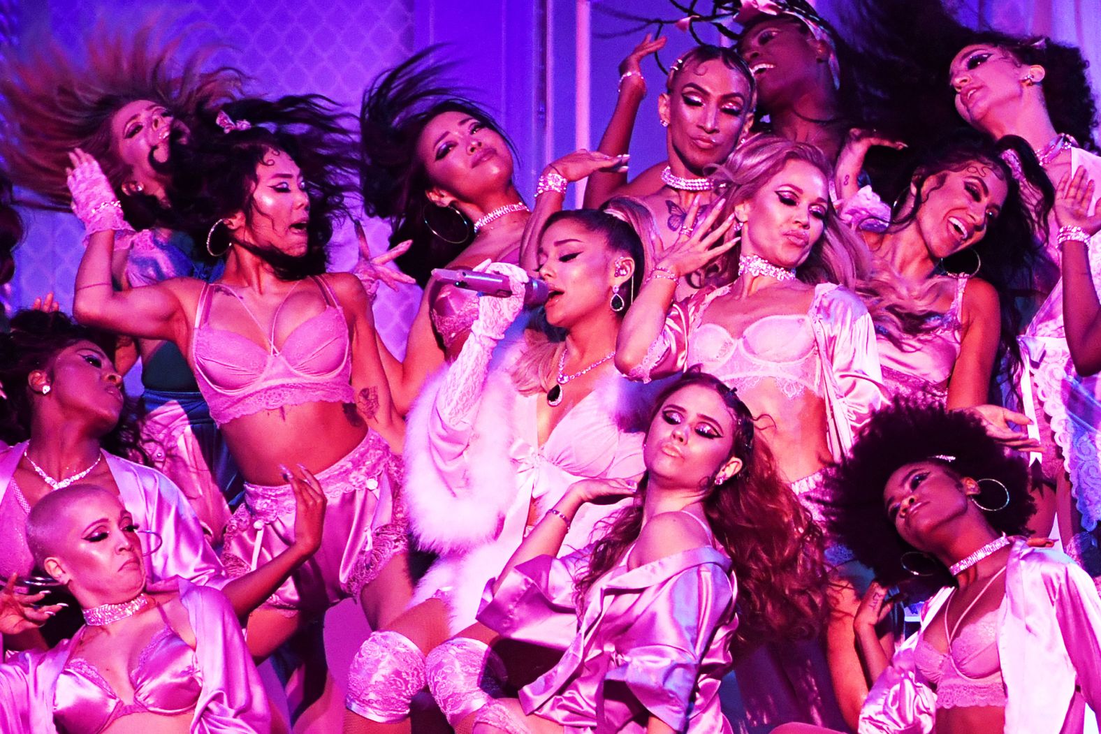 Ariana Grande performs "7 Rings." The song was in the headlines recently after Grande and seven co-writers were accused of plagiarizing it.