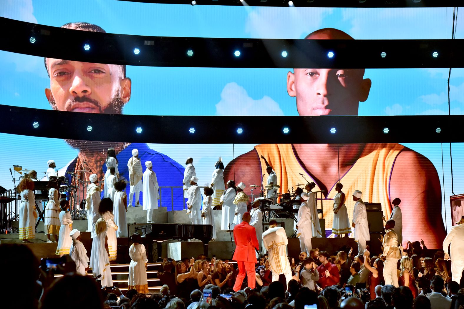 John Legend, YG, and DJ Khaled performed a medley of Nipsey Hussle songs alongside Meek Mill, Roddy Ricch and Kirk Franklin as a tribute to the late rapper.