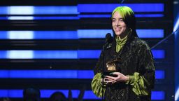 US singer-songwriter Billie Eilish accepts the award for Song Of The Year for "Bad Guy" during the 62nd Annual Grammy Awards on January 26, 2020, in Los Angeles. (Photo by Robyn Beck / AFP) (Photo by ROBYN BECK/AFP via Getty Images)
