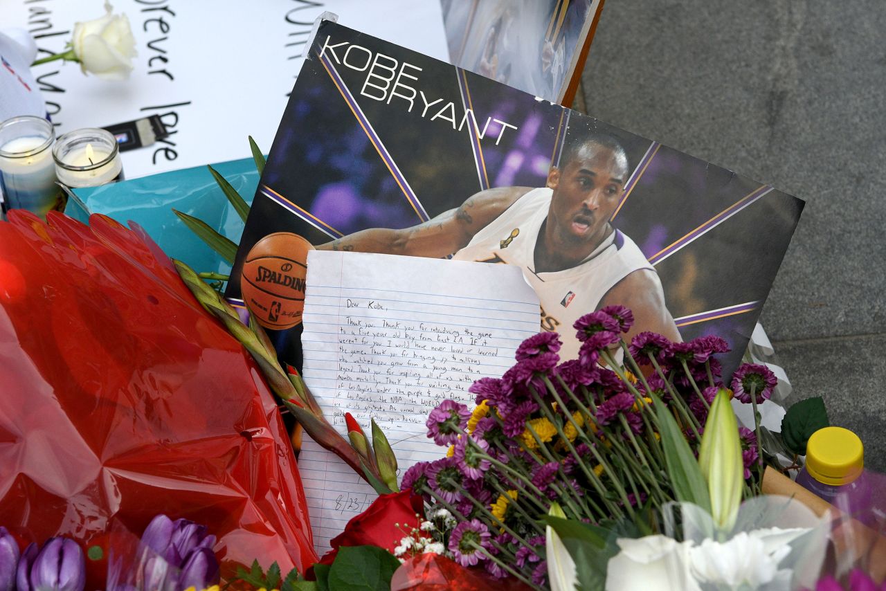 A memorial for Bryant is seen Sunday near the Staples Center.