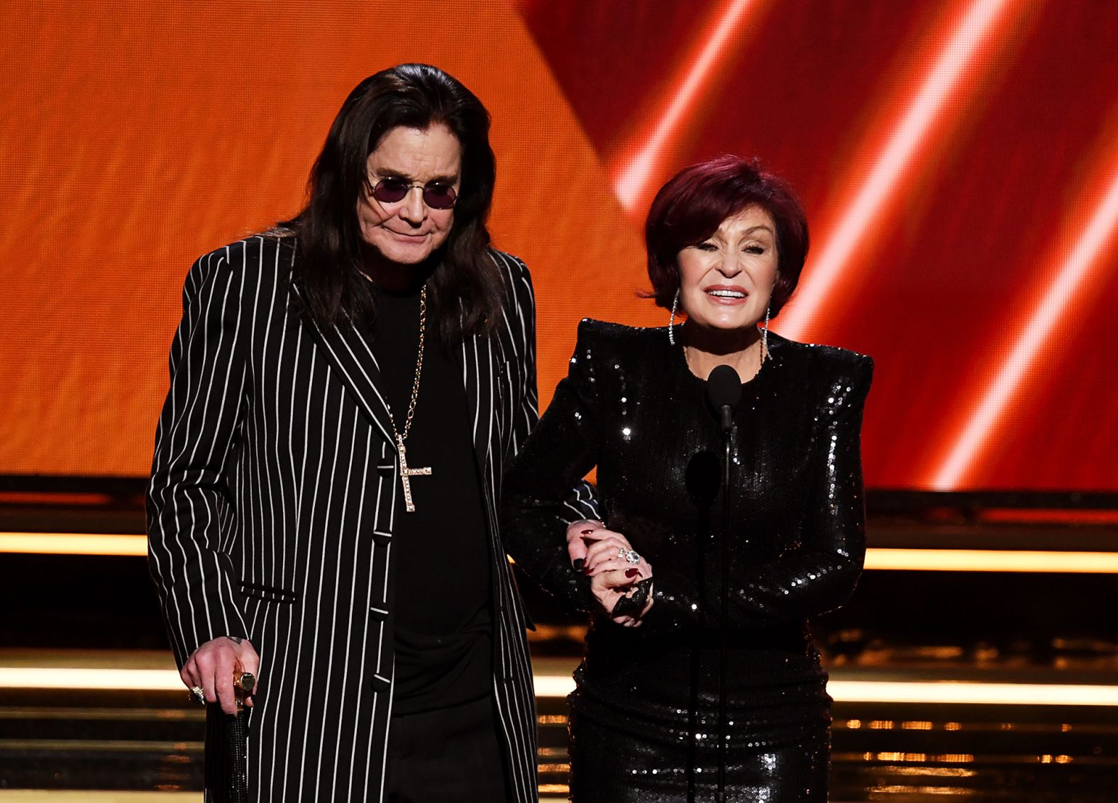 Ozzy Osbourne and Sharon Osbourne present Nipsey Hussle with posthumous Grammy Award for best rap performance.