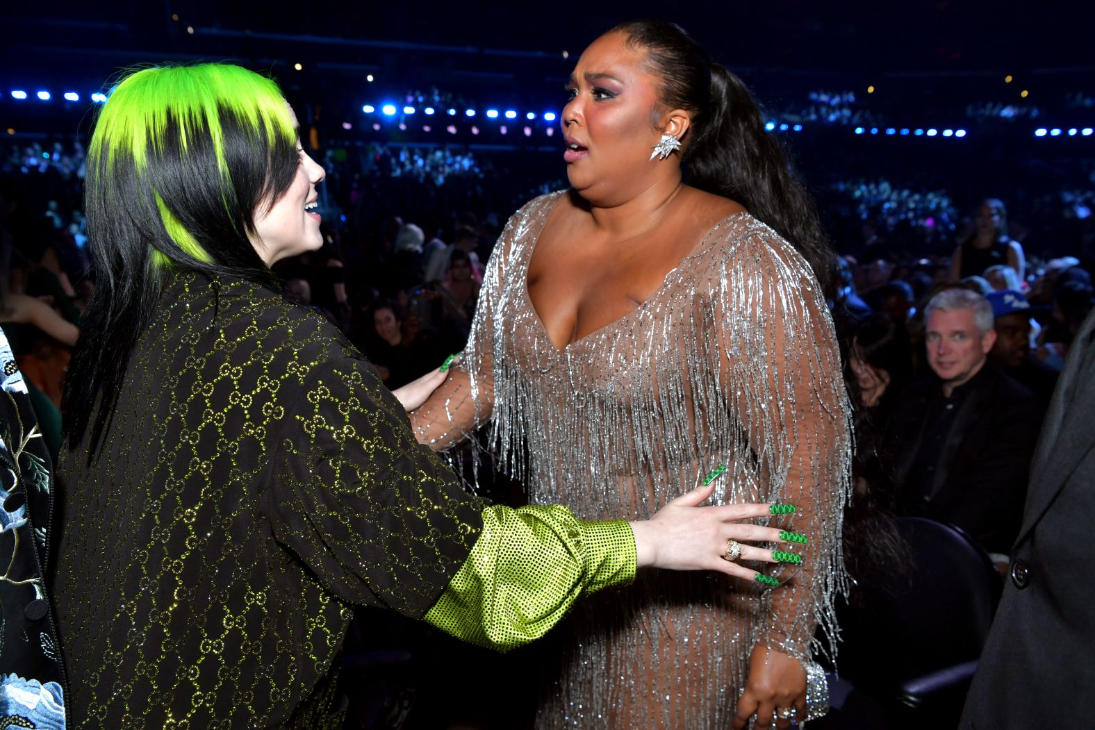 Billie Eilish and Lizzo chat during the show. 
