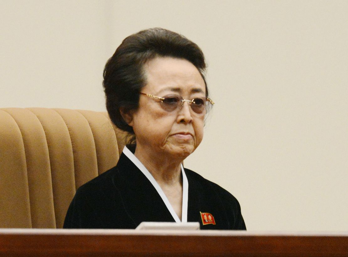 Kim Kyong Hui, the younger sister of former North Korean leader Kim Jong Il, attending a gathering in Pyongyang in December 2012 to mourn her late brother. 