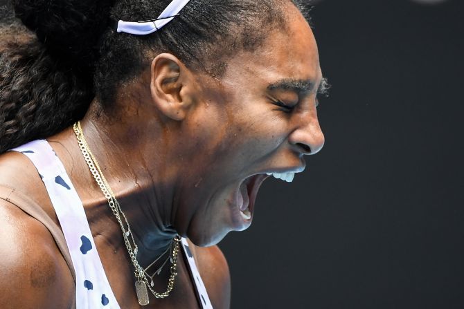 Serena Williams reacts after scoring a point against Qiang Wang during Day 5 of the Australian Open on Friday, January 25.  <a href="index.php?page=&url=https%3A%2F%2Fwww.cnn.com%2F2020%2F01%2F24%2Ftennis%2Fqiang-wang-serena-williams-australian-open-hnk-scli-intl%2Findex.html" target="_blank">The US star was stunned by China's Qiang Wang who edged past Williams 6-4 6-7 7-5. </a>