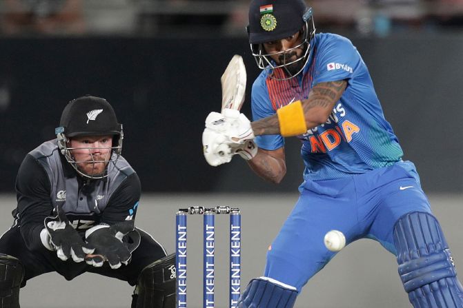 India's Lokesh Rahul bats during the first Twenty20 cricket match against New Zealand at Eden Park in Auckland, New Zealand, on Friday, January 24.