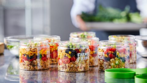 The company packs its salads, pasta dishes and yogurt snacks in recyclable plastic containers.
