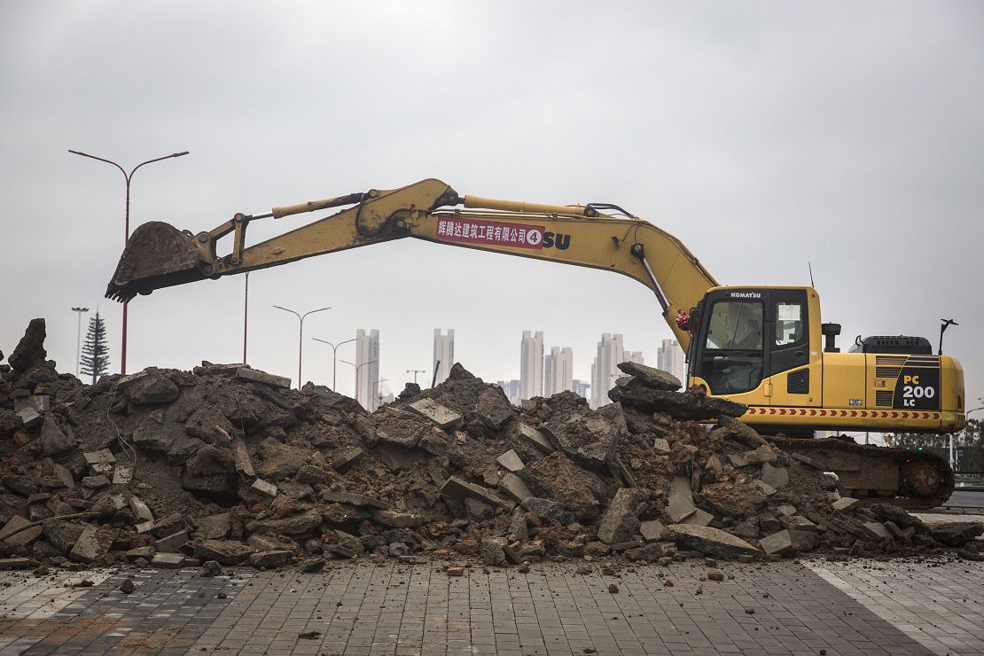 Construction continues at a field hospital on January 26, 2020 in Wuhan.