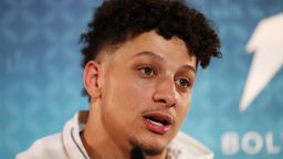 MIAMI, FLORIDA - JANUARY 27: Quarterback Patrick Mahomes #15 of the Kansas City Chiefs speaks to the media during Super Bowl Opening Night presented by BOLT24 at Marlins Park on January 27, 2020 in Miami, Florida. (Photo by Michael Reaves/Getty Images)