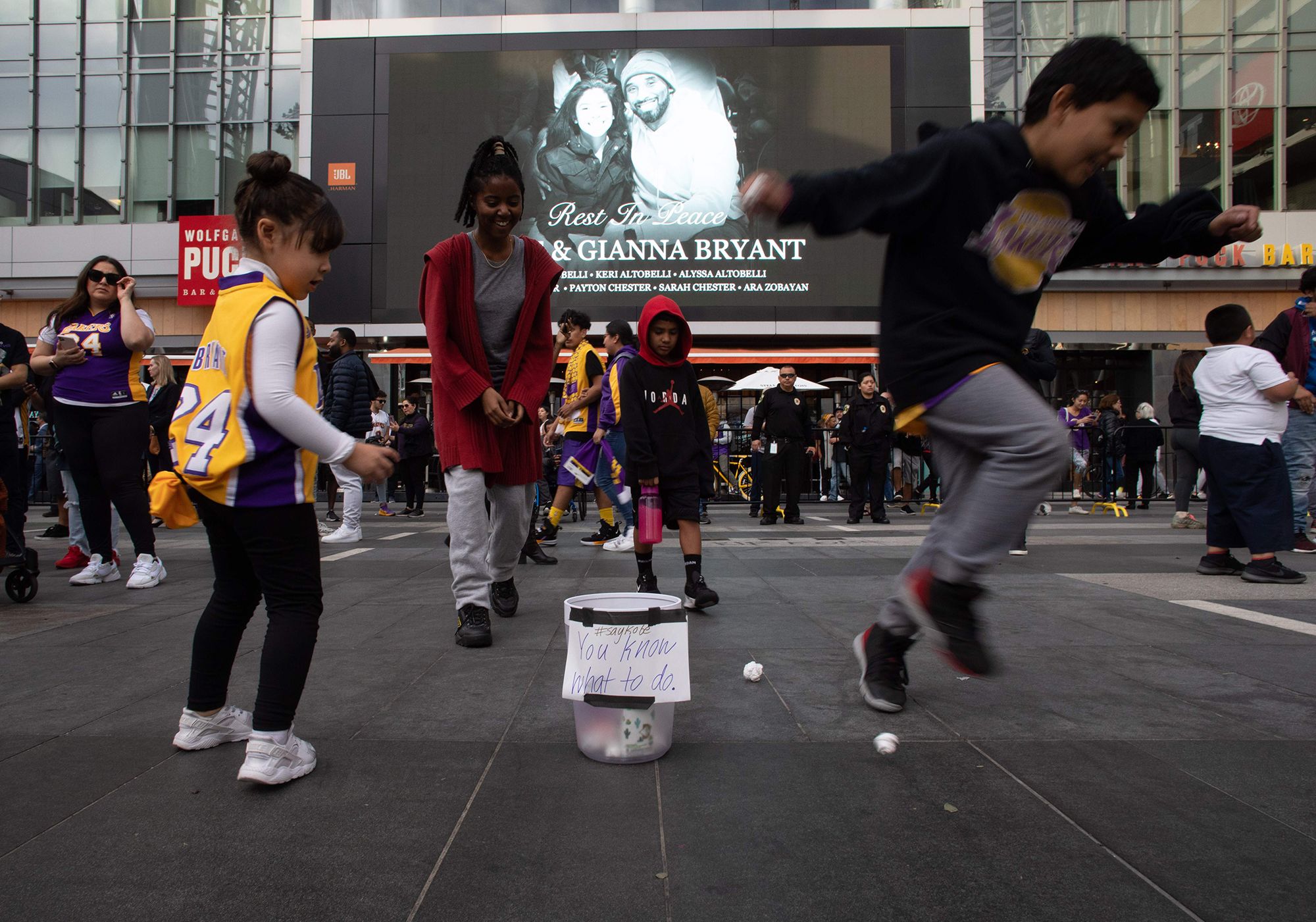 Fans gather outside Staples Center before Kobe Bryant of the Los