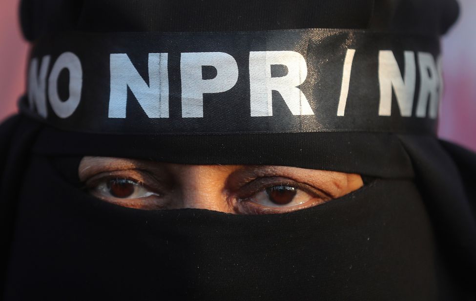 An Indian Muslim participates in a protest against a new citizenship law that opponents say threatens India's secular identity, in Mumbai, India, on Friday, January 24. 