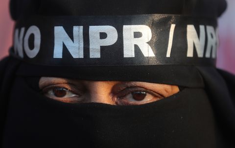 An Indian Muslim participates in a protest against a new citizenship law that opponents say threatens India's secular identity, in Mumbai, India, on Friday, January 24.
