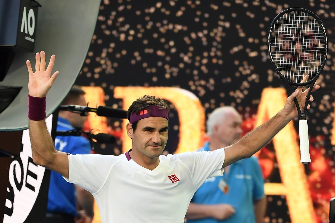 Federer celebrates after victory against Tennys Sandgren in the Australian Open quarterfinals.