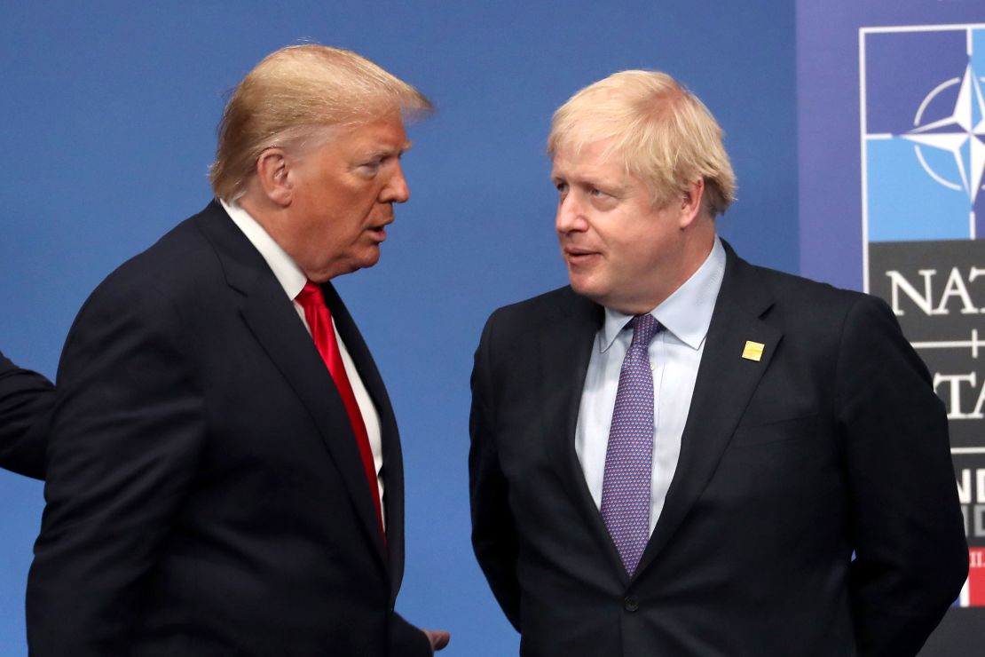 Donald Trump and Boris Johnson onstage during the annual NATO heads of government summit on December 4, 2019 in Watford, England.