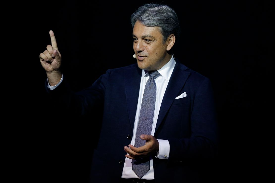 Luca de Meo delivers a speech in 2018.